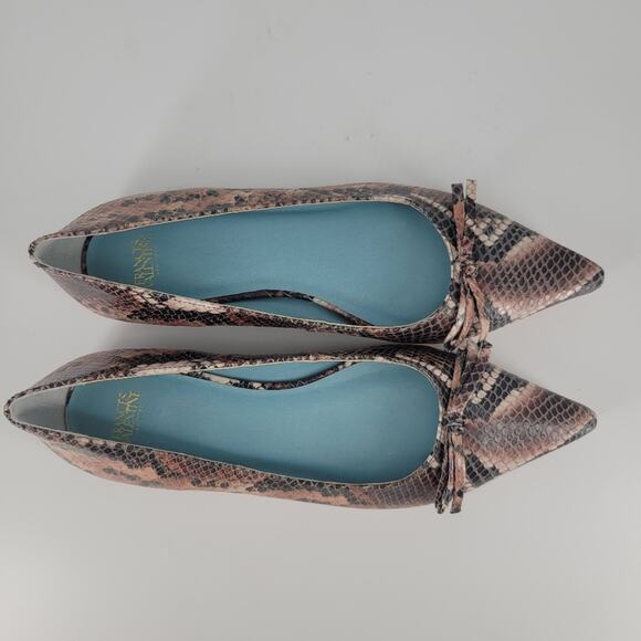 Frances Valentine Chocolate Brown Paige Snakeskin Embossed Leather Flats 8 - Picture 13 of 13